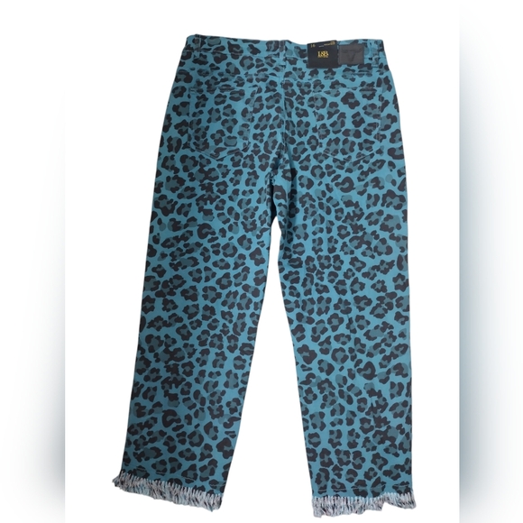 L & B Mid-Rise Women's Teal Black Frayed Pants NWT Stretch Size 16 - Picture 5 of 6